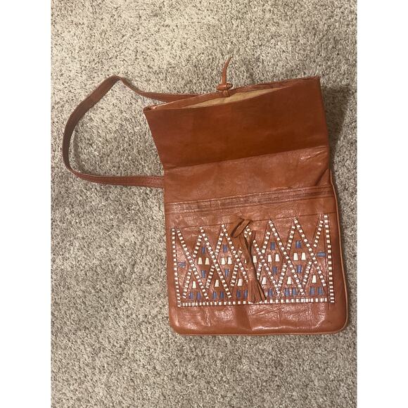 Tuareg Camel Skin Leather Handbag Handcrafted Morocco Boho Fringe Tassel - Picture 11 of 11